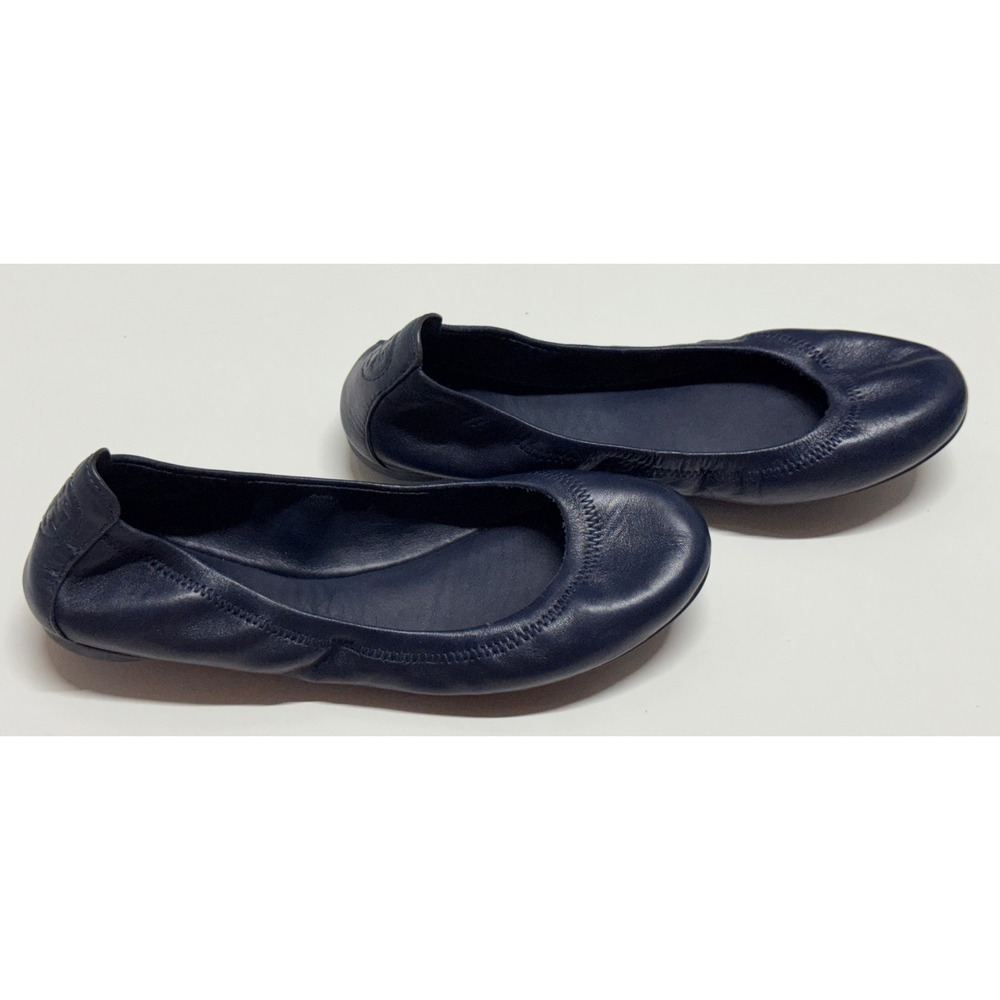 Tory Burch Minnie Travel Ballet Flats Navy Blue Leather Size 7